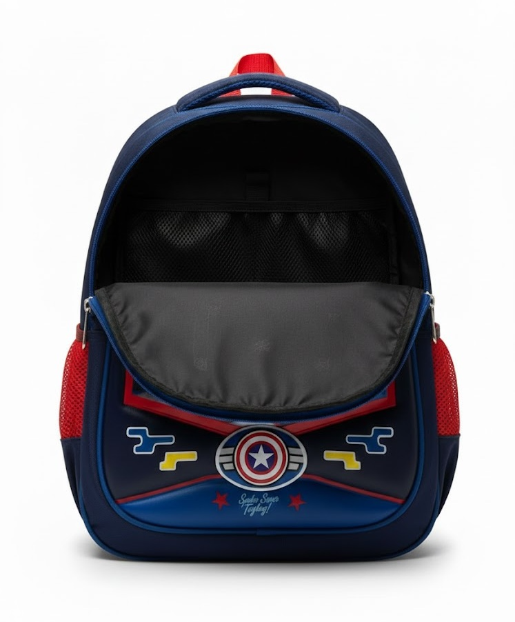 Captain America "Shield of Justice" 3D Armor Kids School Backpack – First Avenger Edition